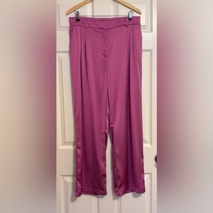 NWOT HOH Hot Pink Fuchsia Pleated Flowy Satin Effect Wide Leg Trouser Pants L XL